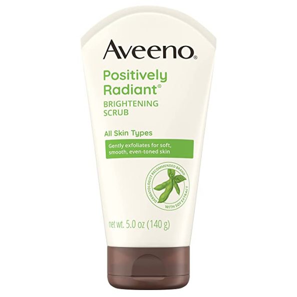 Aveeno Positively Radiant Skin Brightening Exfoliating Daily Facial Scrub, Moisture-Rich Soy Extract, helps improve skin tone & texture, Oil-& Soap-Free, Hypoallergenic, 5 oz